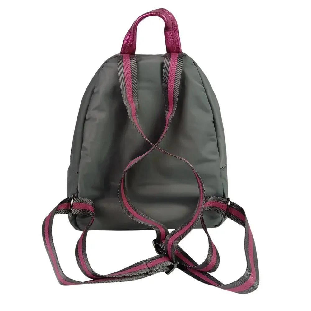 MZ Wallace Small Madison Backpack Durable Nylon Ash & Pink Metallic Inner Pouch